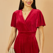 Yumi Red Jumpsuit with Angel Sleeves