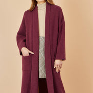 Yumi Burgundy Knitted Maxi Cardigan with Pockets
