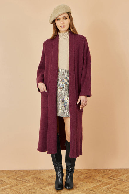 Yumi Burgundy Knitted Maxi Cardigan with Pockets