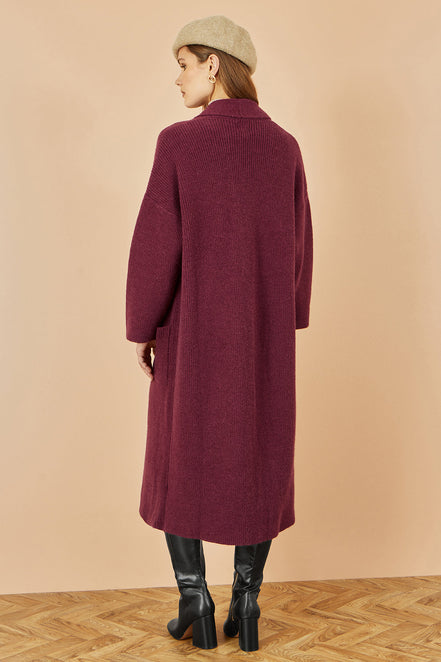 Yumi Burgundy Knitted Maxi Cardigan with Pockets