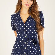 Navy Spot Retro Shirt Dress