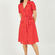 Yumi Red Spot Retro Shirt Dress