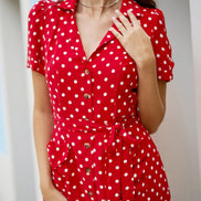 Yumi Red Spot Retro Shirt Dress