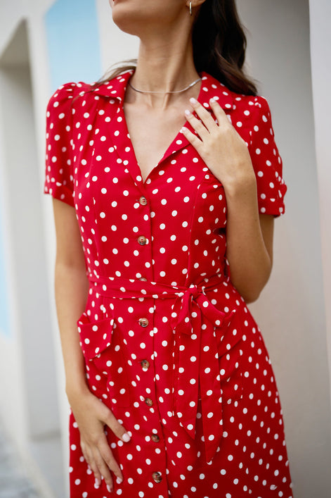 Yumi Red Spot Retro Shirt Dress
