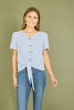 Yumi Blue Striped Jersey Button Detail Top