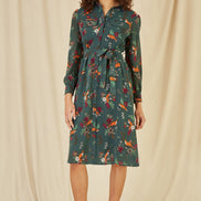 Yumi Recycled Green Fox Print Shirt Midi Dress