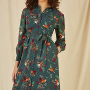 Yumi Recycled Green Fox Print Shirt Midi Dress