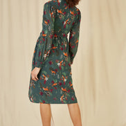 Yumi Recycled Green Fox Print Shirt Midi Dress