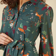 Yumi Recycled Green Fox Print Shirt Midi Dress