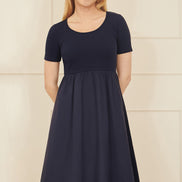 Yumi Navy Jersey Top and Cotton Midi Dress