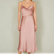 Yumi Rose Pink Satin Cowl Neck Midi Slip Dress