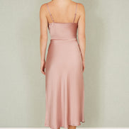 Yumi Rose Pink Satin Cowl Neck Midi Slip Dress