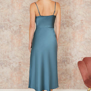 Yumi Blue Satin Cowl Neck Midi Slip Dress