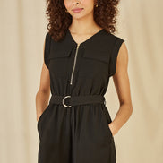 Yumi Black Utility Playsuit with Pockets