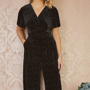 Yumi Black Sparkle Velvet Jumpsuit