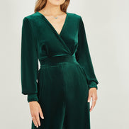 Yumi Green Velvet Long Sleeve Jumpsuit