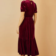 Yumi Burgundy Velvet Midi Dress