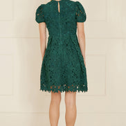 Yumi Green Lace Skater Dress with Puff Sleeves