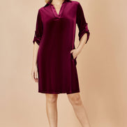 Yumi Burgundy Velvet Tunic Dress with 3/4 Sleeves