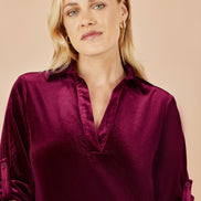 Yumi Burgundy Velvet Tunic Dress with 3/4 Sleeves
