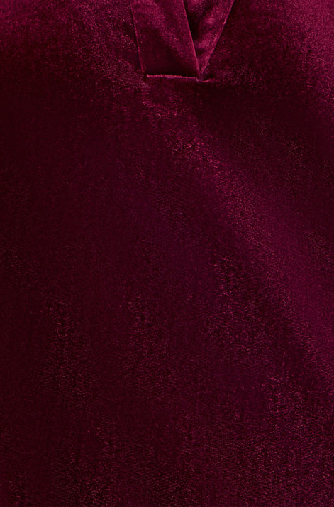 Yumi Burgundy Velvet Tunic Dress With 3/4 Sleeves