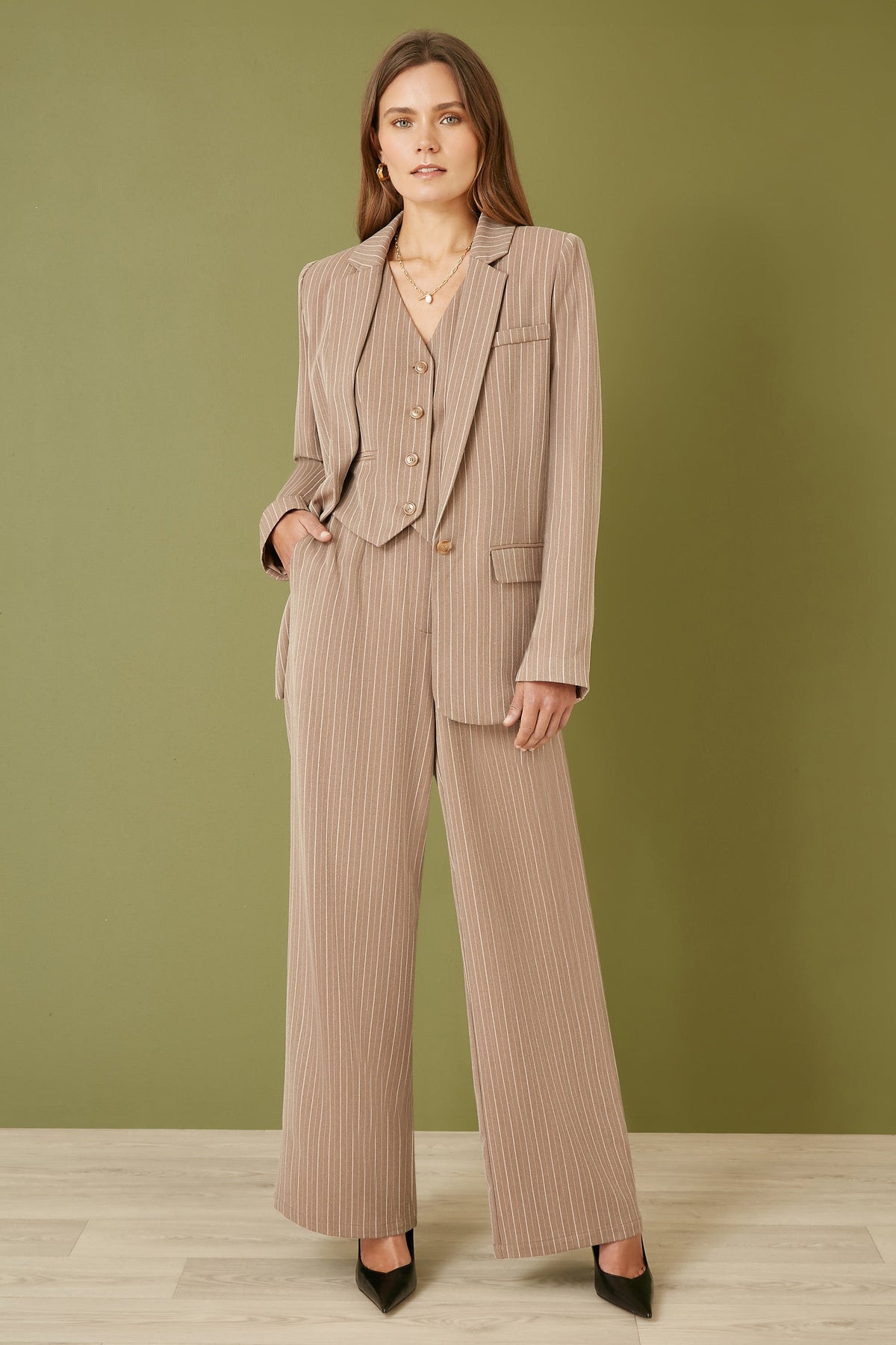 Yumi Brown Pinstripe Waist Coat Vest