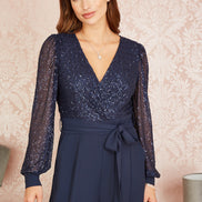 Yumi Navy Sequin Jumpsuit with Long Sleeves