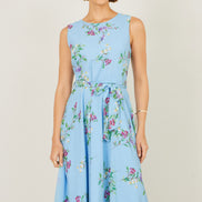 Yumi Blue Floral Print Midi Skater Dress