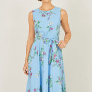 Yumi Blue Floral Print Midi Skater Dress