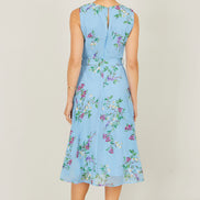 Yumi Blue Floral Print Midi Skater Dress