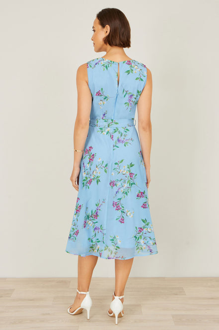 Yumi Blue Floral Print Midi Skater Dress