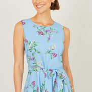 Yumi Blue Floral Print Midi Skater Dress