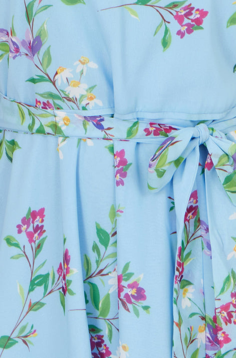 Yumi Blue Floral Print Midi Skater Dress