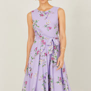 Yumi Lilac Floral Print Midi Skater Dress