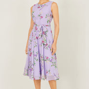 Yumi Lilac Floral Print Midi Skater Dress
