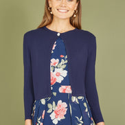Yumi Navy Diamante Button Cropped Cardigan
