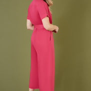 Yumi Pink Viscose Twill Button Up Utility Style Jumpsuit