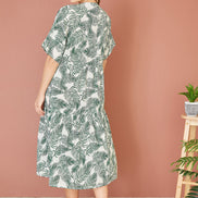 Yumi Green Organic Cotton Palm Print Tiered Tunic Dress