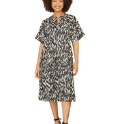 Yumi Black Organic Cotton Animal Print Tiered Tunic Dress