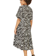 Yumi Black Organic Cotton Animal Print Tiered Tunic Dress