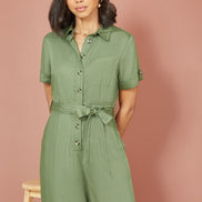Yumi Green Twill Viscose Utility Jumpsuit