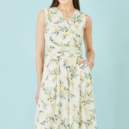Yumi White Floral Print Mesh Stretch Midi Dress With Pockets