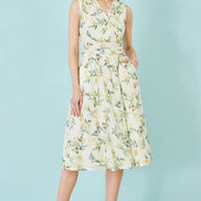 Yumi White Floral Print Mesh Stretch Midi Dress With Pockets