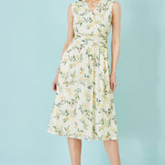 Yumi White Floral Print Mesh Stretch Midi Dress With Pockets