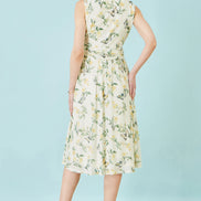Yumi White Floral Print Mesh Stretch Midi Dress With Pockets