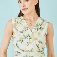 Yumi White Floral Print Mesh Stretch Midi Dress With Pockets