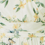 Yumi White Floral Print Mesh Stretch Midi Dress With Pockets