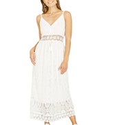 Yumi White Lace Midi Sundress With Tassel Tie and Ruched Back