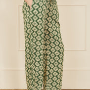 Yumi Green Geo Print Relaxed Fit Trousers