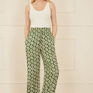Yumi Green Geo Print Relaxed Fit Trousers
